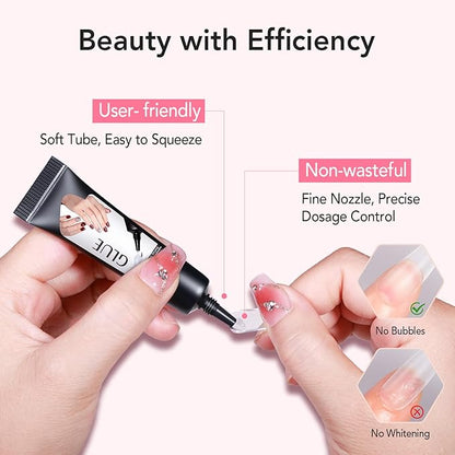 Curvlife 10g Semi-Solid Glue and 20ml Pinpoint Glue Remover Kit - Gel for Press on Nails, Quick Dry No UV Lamp Needed with Gentle Non-Acetone Remover, Fake Nail Tips