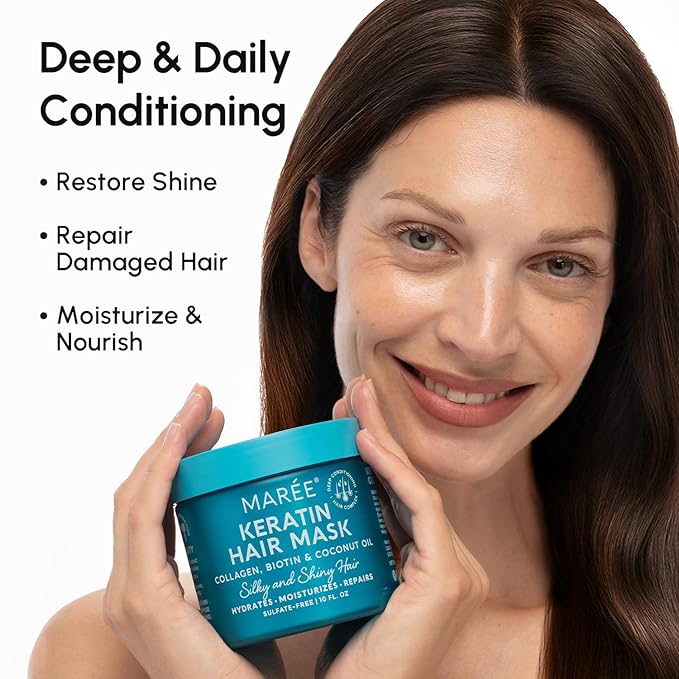 MAREE Deep Conditioning Hair Mask for Damaged Hair Treatment - Keratin Hair Care for Hydrating Growth Repair Moisturizing - Dry Curly Color Refreshing - Tratamiento Mascarilla Para el Cabello Seco