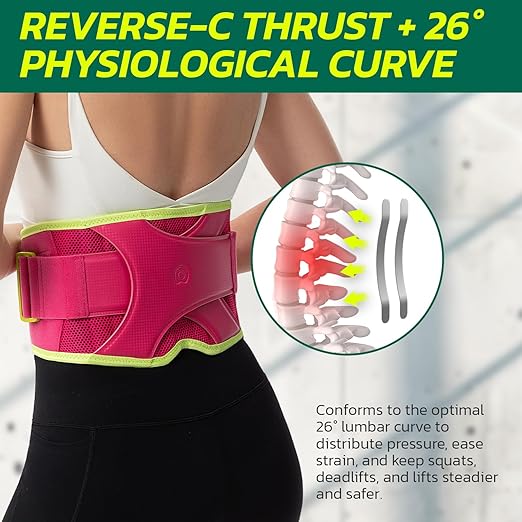Back Brace for Lower Back Pain Relief, 8X Powerful Support System,Lumbar Support Belt for Men & Women Ergonomic 3D Design with Adjustable Strap for Fitness Running Home Pilates Hot Pink XL