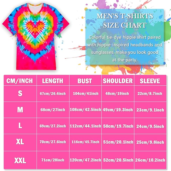 Hippie Costume for Men Women 4PCS Mens 60s 70s Outfit Set Colorful Hippie Shirt Sunglasses Headband Peace Necklace