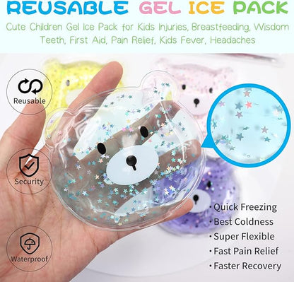 (4 Pcs) Kids Reusable Gel Ice Pack, Boo Boo Ice Pack, Cute Children Gel Ice Pack for Kids Injuries, Kids Cute Lunch ice Pack, Breastfeeding, Wisdom Teeth, Pain Relief, Kids Fever, Headaches