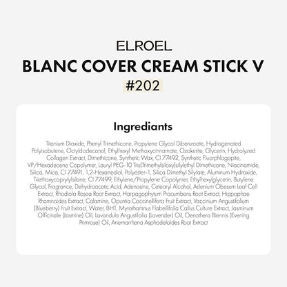 Blanc Cover Cream Stick V White - Korean Color-Changing Foundation Stick with Volufiline - Medium to Full Coverage Dewy Finish Base Makeup - Dual-Ended with Detachable Brush (202 Natural)
