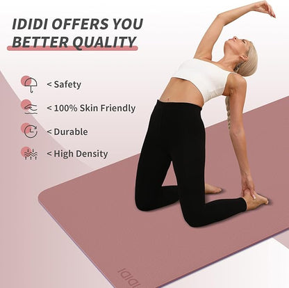 Yoga Mat with Strap,Non-Skid Workout Mat,8mm Thick Yoga Mat,POE Yoga Mats for Women Men Kids,Exercise Mat with Easy-Cinch,72"x24"x0.32” (183x61x0.8cm) (Deep Pink+Grey)