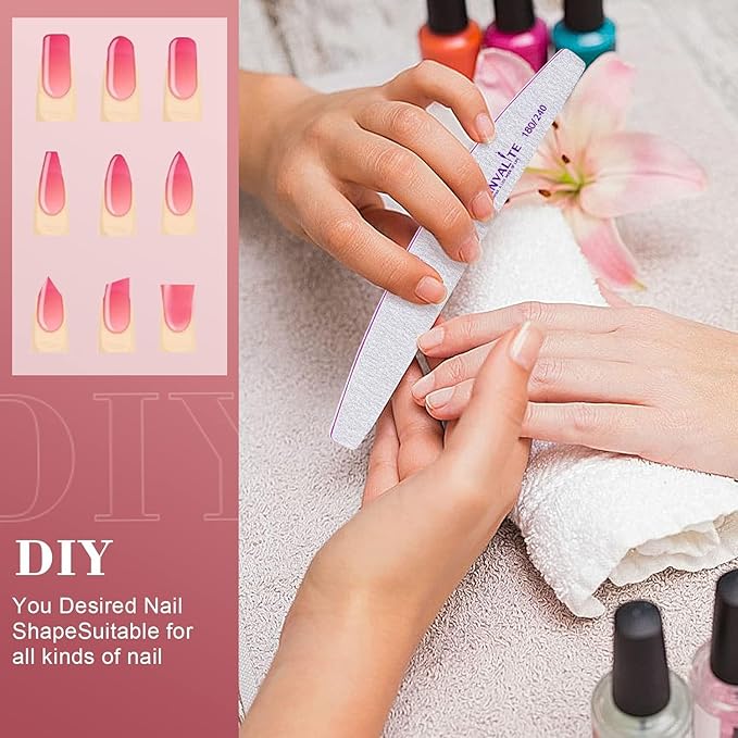 Canvalite Nail Files for Natural Nails 180/240 Grit Emery Board for Nails Styling Tools for Home and Salon Use 10 PCS