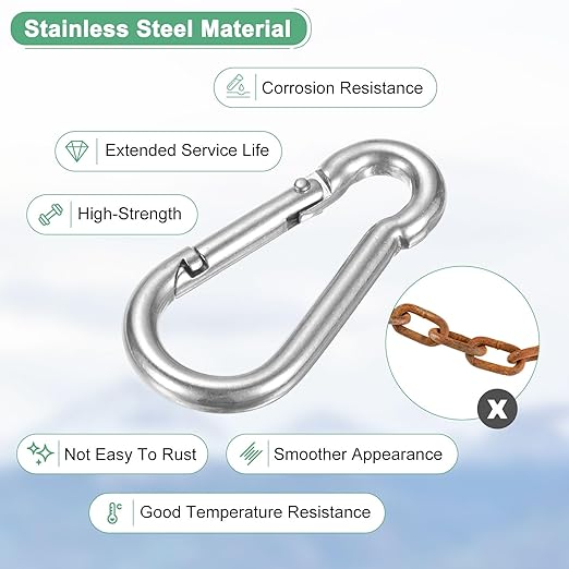 8-Pack Spring Snap Hooks, M4 304 Stainless Steel 1.60 Inch Quick Link Snap Hooks for Keychain Clip/Hammock/Hiking, D Ring Shape Snap Clip Trigger Buckle Rust-Free Clips