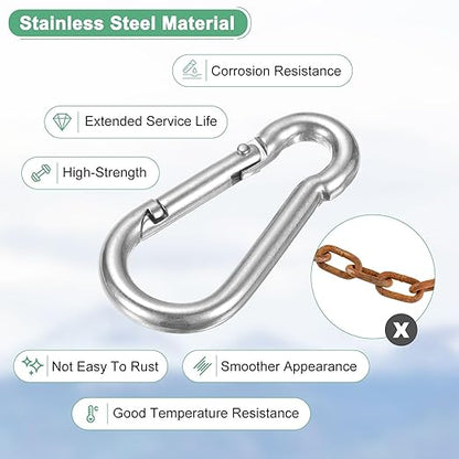 8-Pack Spring Snap Hooks, M4 304 Stainless Steel 1.60 Inch Quick Link Snap Hooks for Keychain Clip/Hammock/Hiking, D Ring Shape Snap Clip Trigger Buckle Rust-Free Clips