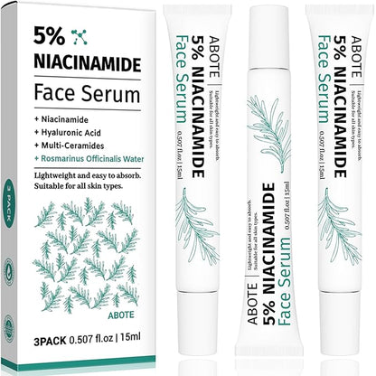 Travel Skincare 5% Niacinamide Serum with 4% Rosemary Extracts - Deep Hydration, Soothes Skin, Enhances Elasticity (3Pack 0.507 fl.oz | 15ml)