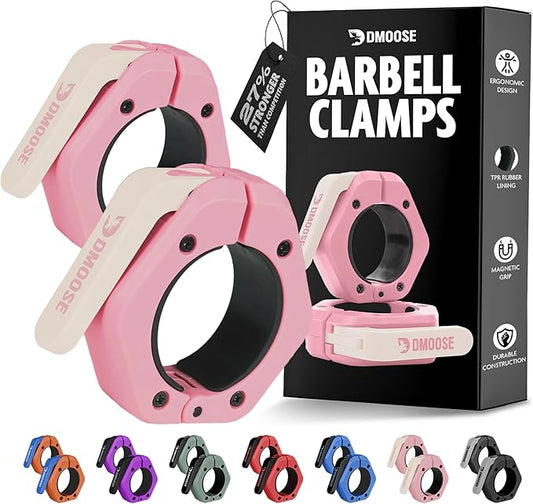 DMoose Fitness Barbell Clips 2 Inch (Pair) - Quick Release Olympic Barbell Clamps & Collars with Anti Slip TRP Grip for Secure Weightlifting and Powerlifting - Weight Clips for Bars at Home or Gym