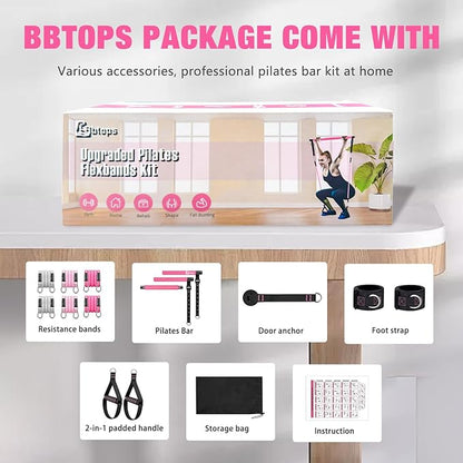 Pilates Bar Kit with Resistance Bands,Pilates Bar with Stackable Bands Workout Equipment for Legs,Hip,Waist and Arm,Exercise Fitness Equipment for Women & Men Home Gym Yoga Pilates