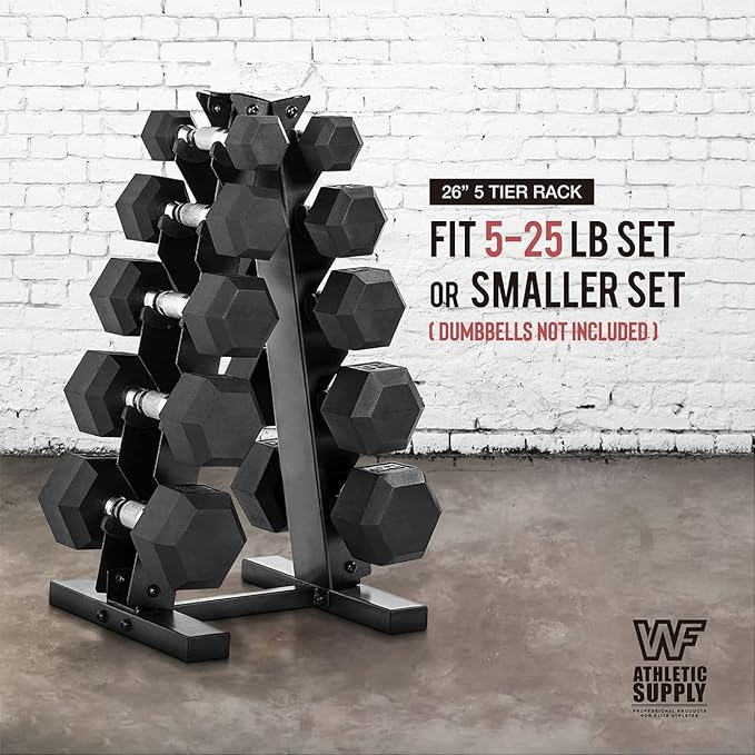 WF Athletic Supply Dumbbell Rack, 5-Tier A-Frame Dumbbell Rack for Dumbbell Storage, Color Options Available in Black/White/Green/Yellow/Red/Pink/Orange & Blue