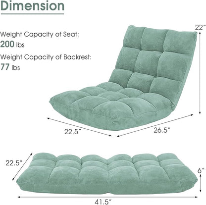 GORELAX Memory Foam Floor Chair, 14-Poistion Adjustable Floor Reading Gaming Chair Recliner, Folding Cushioned Meditation Chair with Back Support, Padded Lazy Sofa Chair for Adults, Kids (Green)
