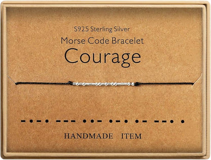 KGBNCIE Morse Code Bracelet for Women Sterling Silver Beads on Silk Cord Secret Message Fuck Friendship Inspirational Encouragement Bracelet Gift for Her