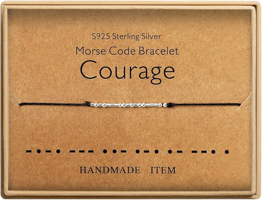 KGBNCIE Morse Code Bracelet for Women Sterling Silver Beads on Silk Cord Secret Message Fuck Friendship Inspirational Encouragement Bracelet Gift for Her