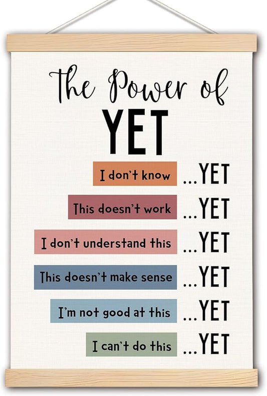 DNEULYR the Power of Yet Mental Health Wall Art Poster, Therapy Office Decor, Inspirational Psychology Wall Decor for Classroom School Counselor Office Therapist, 12x16 Inches