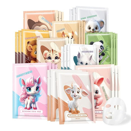 30PCS Animal Face Masks Skincare Face Masks Spa Masks - Natural Ingredients Moisturizing and Protecting Delicate Skin for Winter