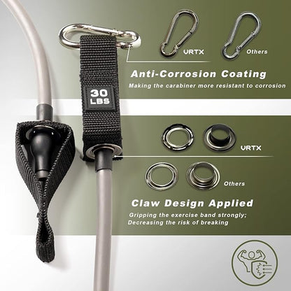 VRTX Resistance Band Set (11pcs), Resistance Bands with Handles, Exercise Bands with Door Anchor, Carry Bag, Legs Ankle Straps for Resistance Training, Physical Therapy, Fitness, Home Workouts