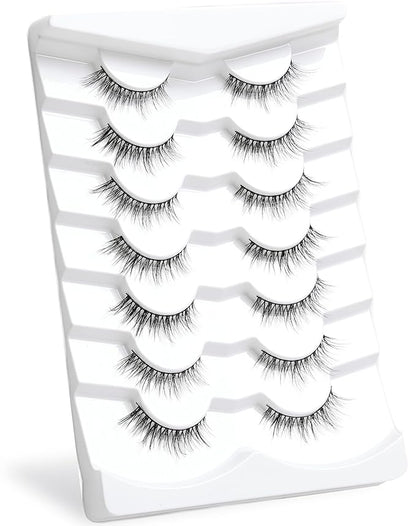 Onlyall Natural Lashes Natural Eyelashes Wispy Lashes Fake Eyelashes C Curl Lashes 12mm False Lashes 7 Pairs D30