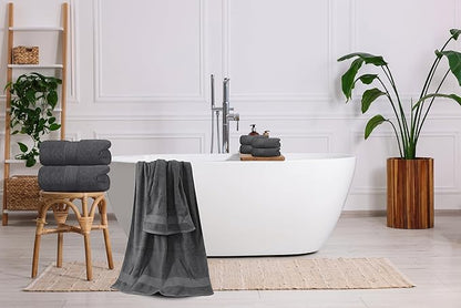 Oakias Premium Towel Set 600 GSM 8 Piece Grey - 100% Ring Spun Cotton Highly Absorbent Towels Set - Super Soft Bathroom Towel Set - Hotel Quality Double Stitched Hem - Ideal for Hotels, Spa, Gyms