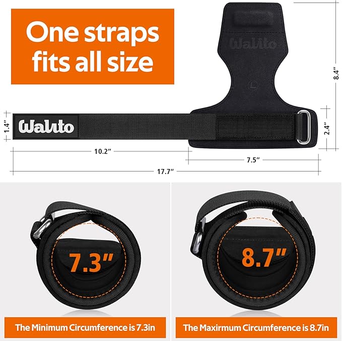 WALITO Weight Lifting Wrist Straps (Pair),Double Layer Leather Grips for Deadlift,Powerlifting and Gym Workouts, Adjustable Neoprene Padded Wrist Wraps - Men/Women, Heavy Duty Support