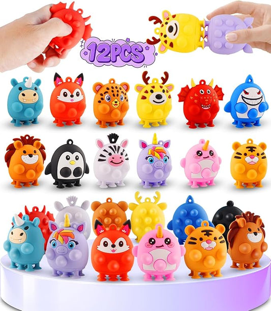 Animal Pop Fidget Toys with Suction, 12PCS Silicone Stress Relief Toys for Calming, Autism and ADHD, Fidgets for Kids Classroom, Travel & Bath Toys for Toddlers, Gifts for Kids Girls Boys