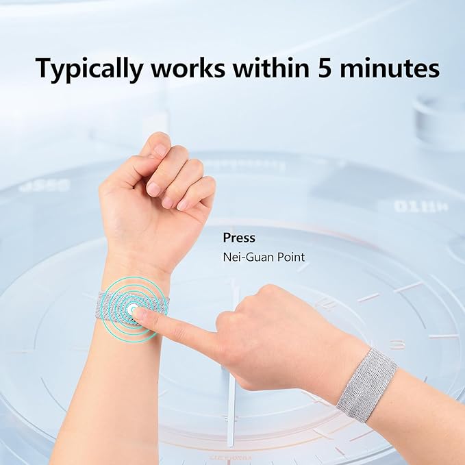 Motion Sickness Wristband, Anti-Nausea Acupressure Wrist Band for Nausea Relief, Dizziness and Vomiting from Car Sea Boat Flying Travel Sickness for Adults and Kids (Grey, Large, 2 Pairs)