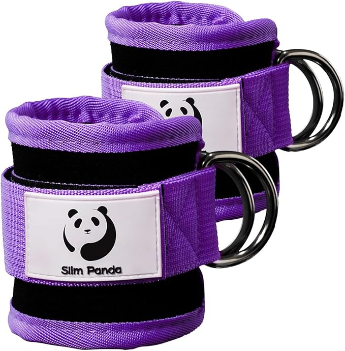 Slim Panda Ankle Strap for Cable Machine,Ankle Cuff for Kickbacks, Booty Hip Abductors,Glute Workouts, Leg Extensions, Curls for Men and Women, Adjustable with Double D-Rings