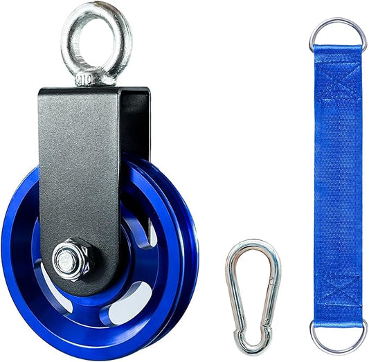 Exercise Equipment Cable Pulley with Hanging Strap and Carabiner, 3.74in/95mm Silent Rotation 360 Degree Pulley for Home Gym Pulley System Workout Equipment DIY Cable Pulley Lat Pulldown Attachments