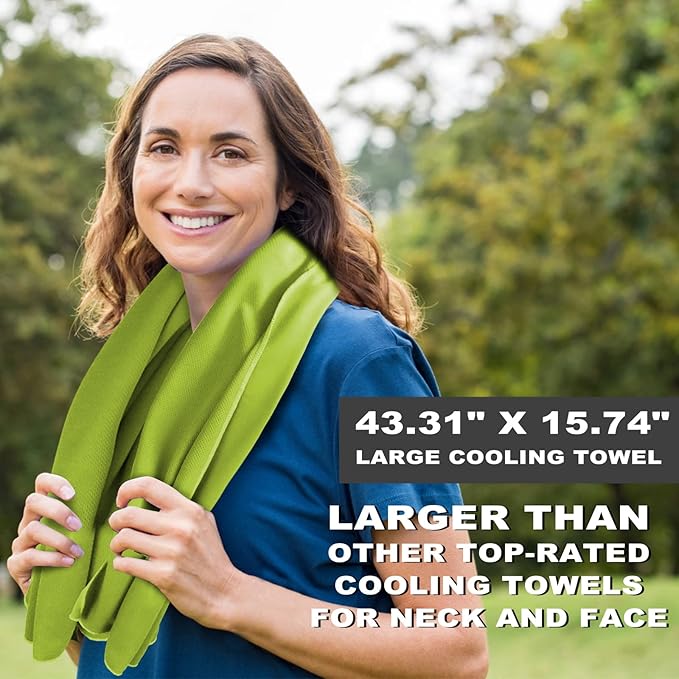 Cooling Towels 43.3" x 15.7" Lime Green - Ice Towel, Sweat Towel, Cooling Towels for Neck & Face & Cooling Neck Wraps for Summer Heat - Neck Cooler for Quick Cool Down for Gym, Running, Golf Sports