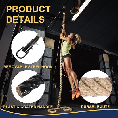 MECCANIXITY Climbing Rope 30ft x 1.5", Gym Climbing Rope Thick Twine Ropes Jute Natural Brown Burlap Cord String Heavy Twisted for Workout Rock Exercise Indoor Outdoor Fitness Training