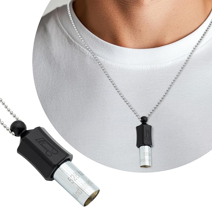 528Hz Breathing Meditation Necklace - Anxiety Relief Whistle, Stress Reduction & Mindfulness Tool for Focus, Calm Breathing - Black Bass Clef Whistle