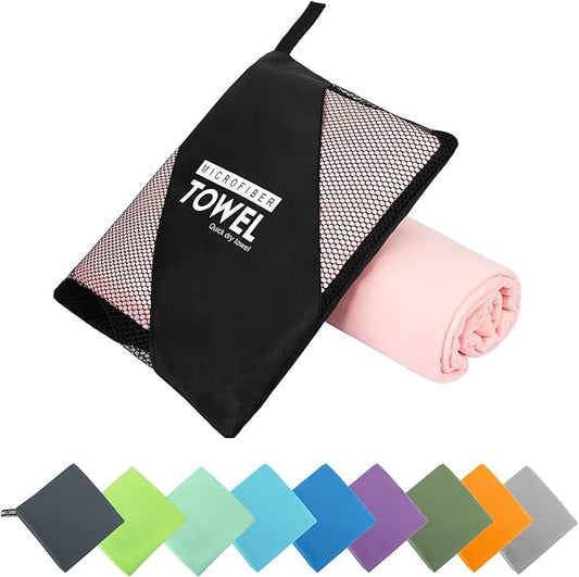 Microfiber Travel Towel, Soft Lightweight Quick Dry Towel, Super Absorbent Compact Travel & Sports & Beach Towels for Camping, Backpack, Gym, Swimming, Yoga, Hiking (L:24"×48" -Light Pink)