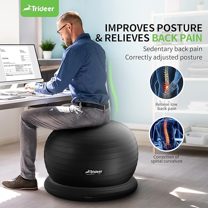 Trideer Ball Chair - Yoga Ball with Base & Bands for Home Gym Workout