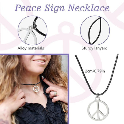 WILLBOND 60s 70s Accessories for Women Hippie Costume Accessories Peace Sign Necklace Headband Hair Wreath Sunglasses