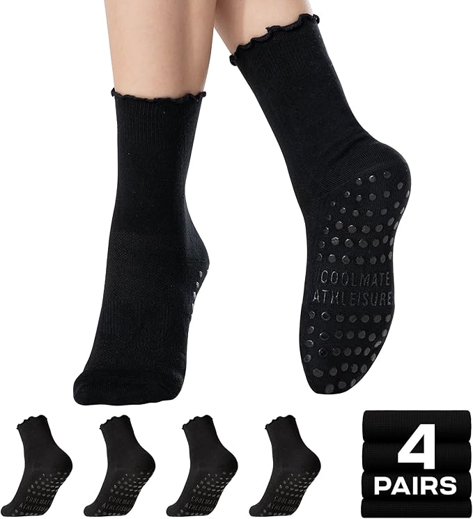 CoolMate Pilates Socks with Grips for Women, Yoga Socks, Crew Non Slip Women for Workout, Barre, Pilates Gifts