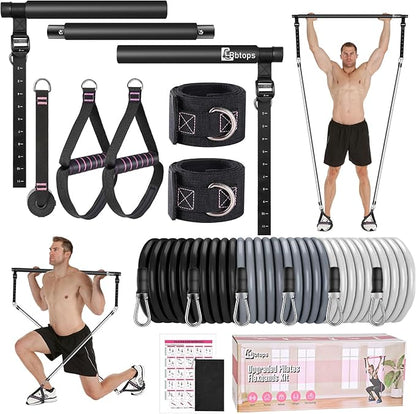 Pilates Bar Kit with Resistance Bands,Pilates Bar with Stackable Bands Workout Equipment for Legs,Hip,Waist and Arm,Exercise Fitness Equipment for Women & Men Home Gym Yoga Pilates