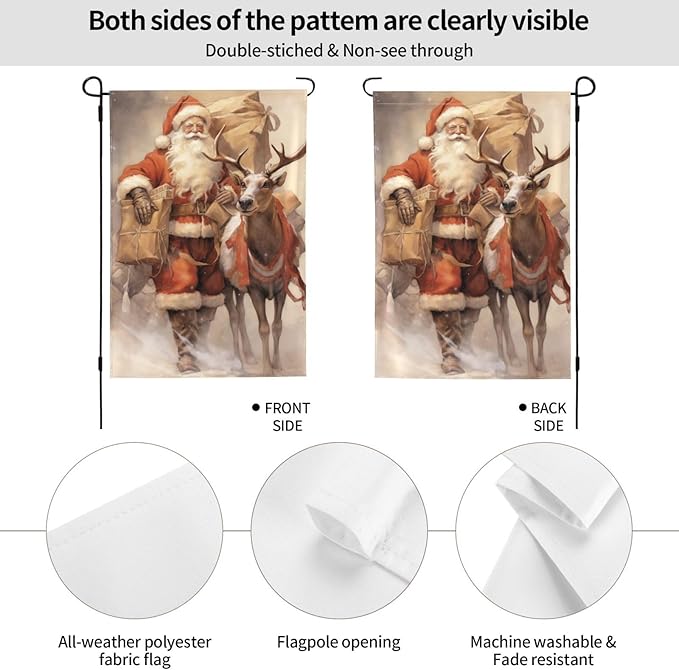 Santa Claus Reindeer Garden Flag 12x18 In Double Sided Yard Flags Lawn Sign Decor No Flagstand