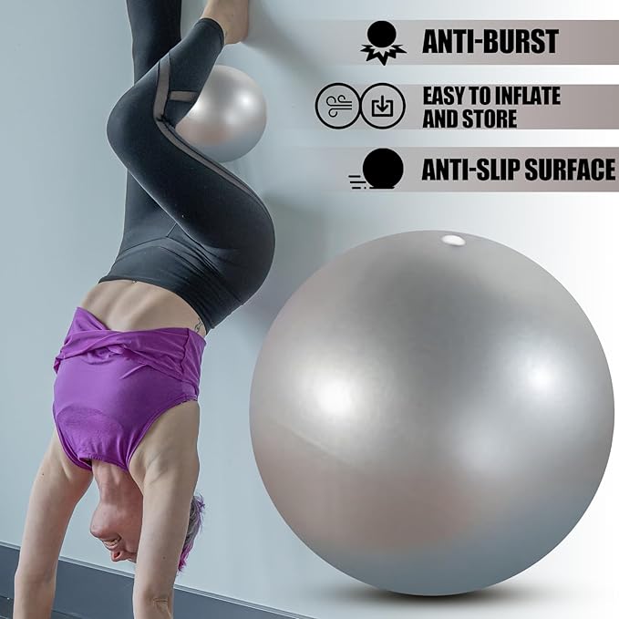 Small Exercise Ball Anti-Burst Non-Slip Stability 9 Inch with Inflatable Straw Mini Pilates Balls Ideal for Yoga Exercise Pilates Physical Therapy Stretching Core Fitness