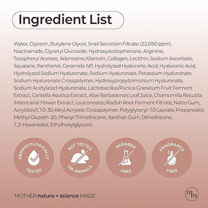 MOTHER MADE Glowing Glass Skin Hydrating Snail Deep Collagen Face Masks 10 EA, with Niacinamide 2%, Vitamin E, Facial Masks for Dry, Sensitive Skin, Kbeauty Essentials, Self Care, Korean Skincare