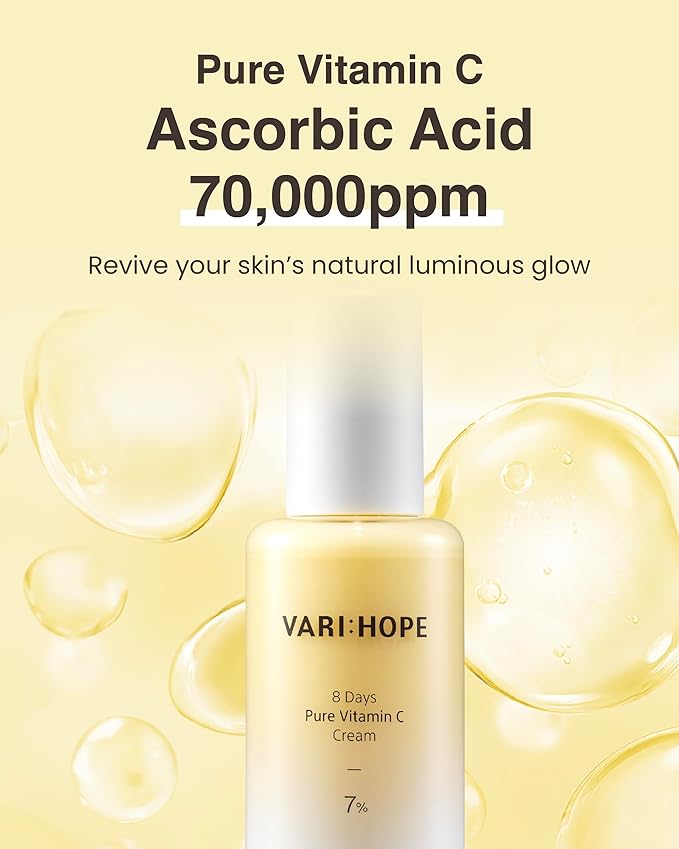 8 Days Pure Vitamin C Cream (1.7fl oz) - Korean Moisturizer for Radiant Skin. Deep Hydration, Glow, Nourishment. Stabilized Vitamin C, Kakadu Plum, Beta-Glucan.