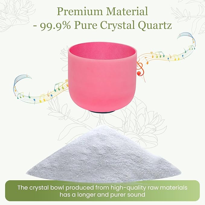 432HZ 8 Inchs C Note Red Frosted Crystal Singing Bowl for Meditation Healing Yoga Chakra Quartz Crystal Sound Bowls with Heavy Duty Carry Case and Rubber Mallet,Suede Striker,O-rings
