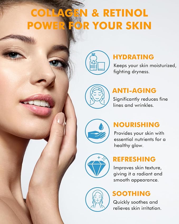 Retinol Collagen Face Moisturizer, Anti Aging Moisturizer for Face, Day & Night Skin Tightening Cream, Anti Wrinkle Cream Women & Men - 60ml
