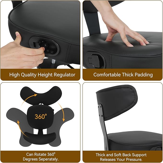ELECWISH Meditation Chair, ADHD Chair for Adults with Wing Back Support, Criss Cross Kneeling Yoga Desk Office Use with Wheels, Height Adjustable seat and Leg Rest, Black