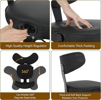 ELECWISH Meditation Chair, ADHD Chair for Adults with Wing Back Support, Criss Cross Kneeling Yoga Desk Office Use with Wheels, Height Adjustable seat and Leg Rest, Black