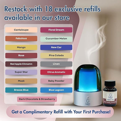 G's Breeze Smart Aroma Diffuser with 60ml Red Apple Cinnamon Refill - Wi-Fi & Bluetooth Control - LED Light & Adjustable Intensity - Long-Lasting Warm Spicy Fruity Scent for Home or Office