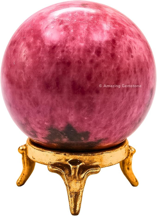 Amazing Gemstone Rhodonite Crystal Ball with Stand - 2 Inches Crystal Sphere Meditation Balls for Witchcraft and Decorative Balls