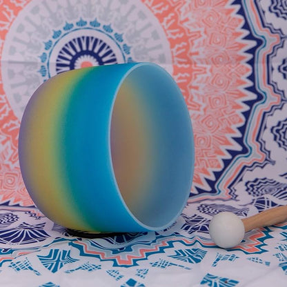 ENERGYSOUND 440Hz G Note Throat Chakra,Rainbow Color Frosted Quartz Crystal Singing Bowl,Sound Bowl 8 inch,Mallet & O-ring Included