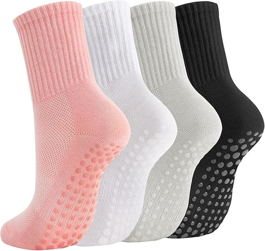 Breslatte Crew Pilates Socks with Grips for Women Non Slip Cotton Grip Socks for Yoga Hospital Barre Home Daily