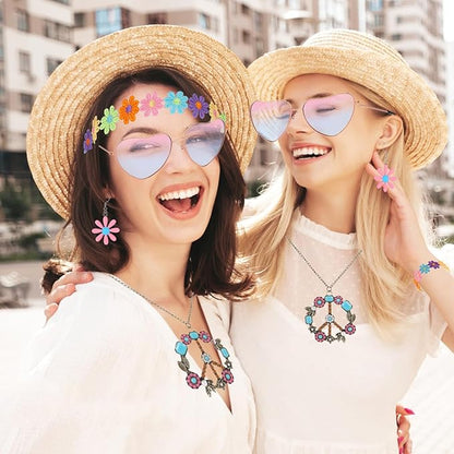 5 Pcs Hippie Costume Accessories Set Women, 60s 70s Party Dressing Accessory Peace Sign Necklace Party Decorations for Party