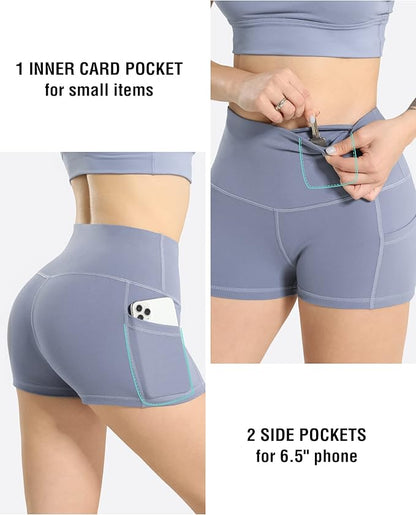 LZYVOO Biker Spandex Shorts Women, High Waisted Tummy Control Workout Yoga Shorts with Pockets