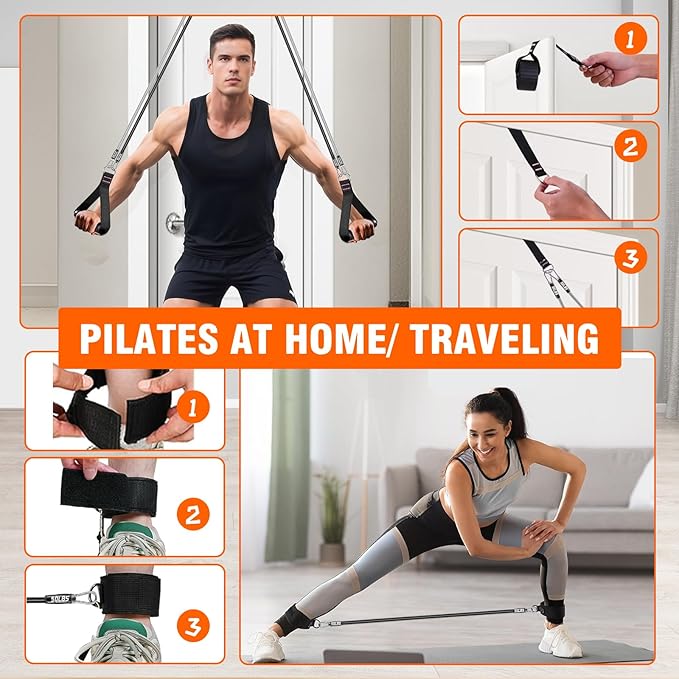 Pilates Bar Kit with Resistance Bands,Pilates Bar with Stackable Bands Workout Equipment for Legs,Hip,Waist and Arm,Exercise Fitness Equipment for Women & Men Home Gym Yoga Pilates